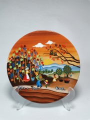 Royal Porzellan Bavaria KPM Germany, Королевский Фарфор Бавария КПМ Коллекционная фарфоровая тарелка "Сбор урожая" с осенним пейзажем, художник Барбара Фюрстенхофер, 19см, Западная Германия 1980г.