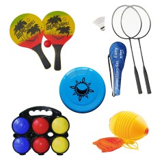 L.A. Sports Garten Strandspiele Spiel-Set Badminton Boccia Beach-Ball Frisbee Boing-Ball Сад Пляжные Игры Игровой Набор Бадминтон Бочче Пляжный Мяч Фрисби Боинг Мяч