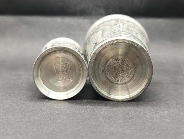 Набор бокал и рюмки винтажные Staufen Zinn, Essingen "Бломберг", ручная работа, олово, 8.5 и 6.5 см, Германия, 1970-80гг.