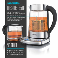 Arendo Arendo Wasserkocher, 1,7 l, 2400 W, Edelstahl mit Teeaufsatz, Teekocher, Temperatureinstellung 70 100° C Чайник Arendo, 1,7 л, 2400 Вт, нержавеющая сталь с насадкой для чая, заварник, регулировка температуры 70 100°С