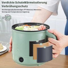 Yoyaxi Yoyaxi Reiskocher 1,7 Liter tragbare elektrische Antihaft-Pfanne, Multifunktionaler Topf, doppelte Steuerung fur das Kochen Grun Рисоварка Yoyaxi, портативная электрическая сковорода с антипригарным покрытием, 1,7 литра, многофункциональная кастрюл