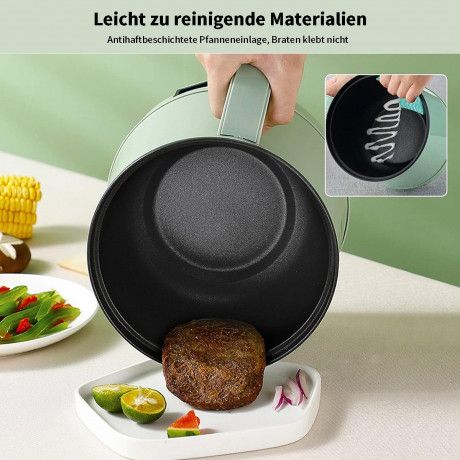 Yoyaxi Yoyaxi Reiskocher 1,7 Liter tragbare elektrische Antihaft-Pfanne, Multifunktionaler Topf, doppelte Steuerung fur das Kochen Grun Рисоварка Yoyaxi, портативная электрическая сковорода с антипригарным покрытием, 1,7 литра, многофункциональная кастрюл