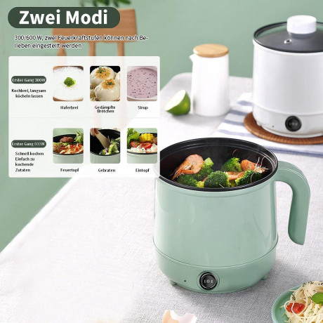 Yoyaxi Yoyaxi Reiskocher 1,7 Liter tragbare elektrische Antihaft-Pfanne, Multifunktionaler Topf, doppelte Steuerung fur das Kochen Grun Рисоварка Yoyaxi, портативная электрическая сковорода с антипригарным покрытием, 1,7 литра, многофункциональная кастрюл