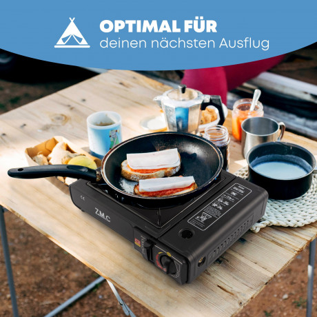 ZMC ZMC Gaskocher Gaskocher 1-flammig + Aufbewahrungskoffer + 4x Gaskartuschen 227g, (Butangas Campingkocher fur Innenraum/Outdoor, Campinggaskocher 2,2 kW mit Piezozundung), Kochfeld Herd Gaskocher mit Kartusche, Gaskochfeld fur Camping Газовая плита ZM