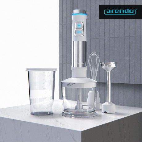 Arendo Arendo Stabmixer, 1200 W, Set, Edelstahl, Purierstab, stufenlos, inkl. 800 ml Messbecher silber/schwarz Ручной блендер Arendo, 1200 Вт, набор, нержавеющая сталь, стержень для пюре, бесступенчатый, включая мерный стакан 800 мл