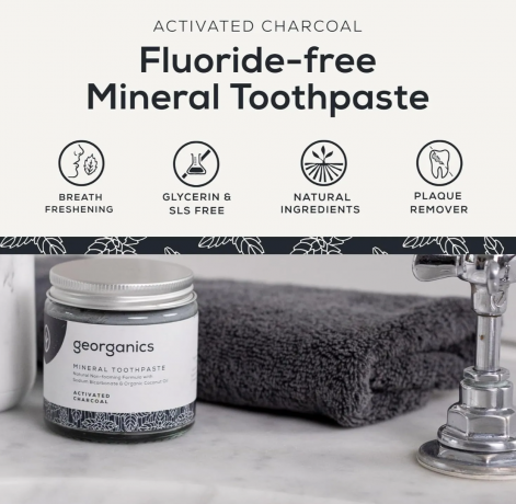 Georganics Mineral Toothpaste Activated Charcoal, 60 ml Зубная паста с активированным углем, отбеливающая, без фтора, без SLS, с кокосовым маслом, натуральная, 60 мл