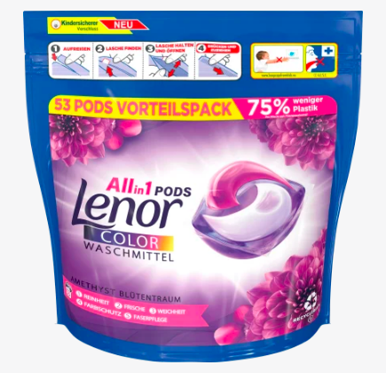 LENOR Colorwaschmittel Pods Amethyst, 5 х 53 Wl ЛЕНОР Капсулы для стирки с ароматом Цветочная мечта, 5 уп х 53шт (265шт)