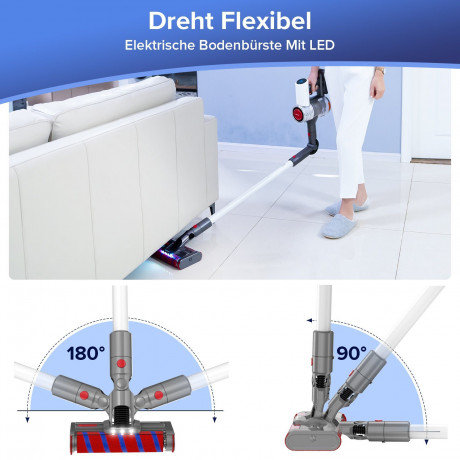 redroad redroad Akku-Stielstaubsauger 17, 450,00 W, Beutellos, Akku Staubsauger 26.5Kpa, 60 Mins,Mit LED Licht Беспроводной пылесос Redroad 17, 450,00 Вт, без мешка, беспроводной пылесос 26,5 кПа, 60 минут, со светодиодной подсветкой