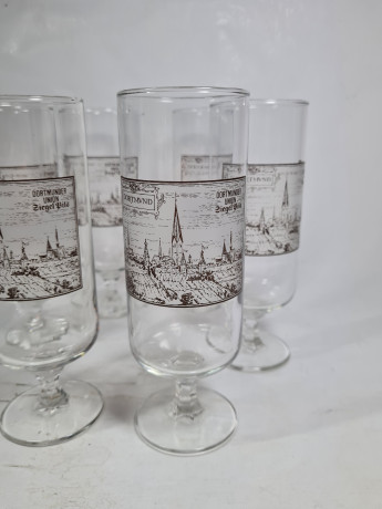 Бокалы пивные винтажные Dortmunder Union Siegel Pils на ножке, стекло, 6 шт., 18 см, Германия, 1960-70гг.