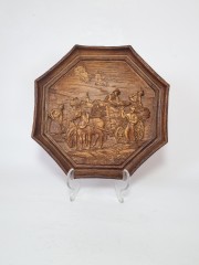 German Wood Винтажное деревянное панно "Сенокос", ручная работа, 23см, Германия 1950-60гг.