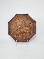 German Wood Винтажное деревянное панно "Сенокос", ручная работа, 23см, Германия 1950-60гг.