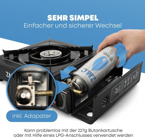 Hikeren Gaskocher 2,9kW Campingkocher mit Piezozundung,1-flammig mit Adapter fur LPG, (1-St)  Газовая плита Hikeren 2,9 кВт походная с пьезоподжигом, 1 пламя с адаптером для сжиженого нефтяного газа, (1 шт.)
