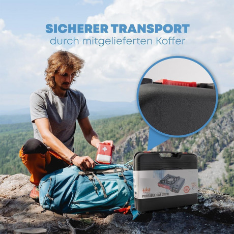 Hikeren Gaskocher 2,9kW Campingkocher mit Piezozundung,1-flammig mit Adapter fur LPG, (1-St)  Газовая плита Hikeren 2,9 кВт походная с пьезоподжигом, 1 пламя с адаптером для сжиженого нефтяного газа, (1 шт.)
