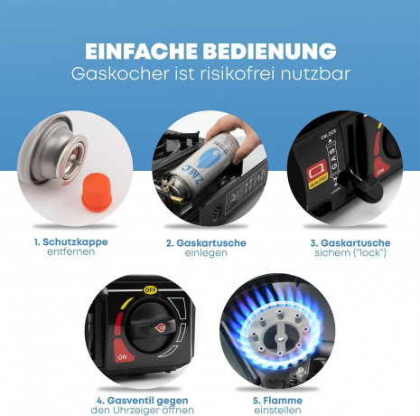 Hikeren Gaskocher 2,9kW Campingkocher mit Piezozundung,1-flammig mit Adapter fur LPG, (1-St)  Газовая плита Hikeren 2,9 кВт походная с пьезоподжигом, 1 пламя с адаптером для сжиженого нефтяного газа, (1 шт.)