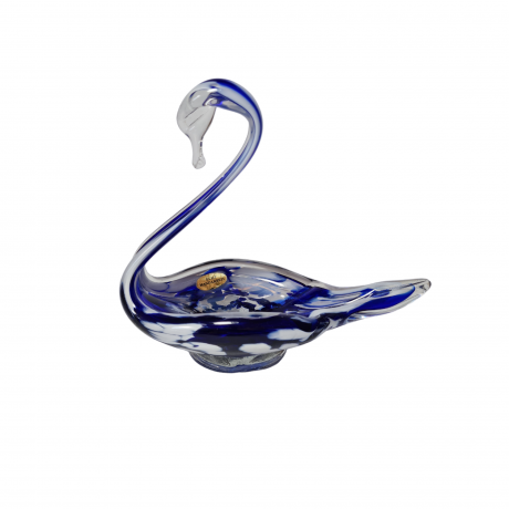 Подставка "Лебедь" ECHT в бело-синих тонах, выдувное стекло, ручная работа, 15,5 x 16,5 см, Германия, 1960-70гг.