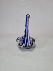 Подставка "Лебедь" ECHT в бело-синих тонах, выдувное стекло, ручная работа, 15,5 x 16,5 см, Германия, 1960-70гг.