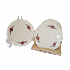 Набор тарелок винтажных Sarreguemines France, керамика с ярким цветочным узором, 5 шт х 16,5 x 2 см, Франция, 1960-70гг.