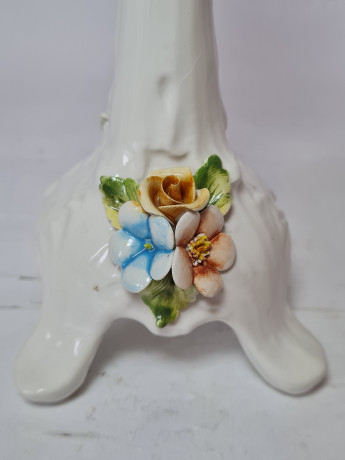 Подсвечник винтажный с объемным цветочным декором, керамика, 25 х 10 см, Италия, 1960-70гг.