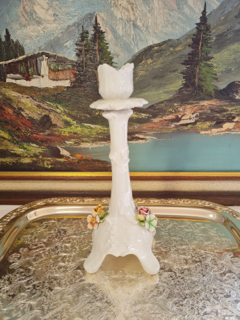 Подсвечник винтажный с объемным цветочным декором, керамика, 25 х 10 см, Италия, 1960-70гг.