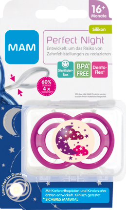 MAM Соска (успокаивающая) Perfect Night 16+, Mädchen, Силикон , 1 шт
