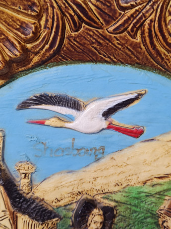 Тарелка декоративная винтажная Depose "Сельская жизнь", резьба по дереву, 24 см, Германия, 1960-70гг.