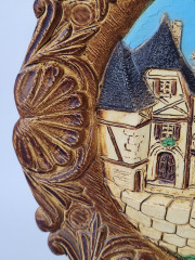 Тарелка декоративная винтажная Depose "Сельская жизнь", резьба по дереву, 24 см, Германия, 1960-70гг.