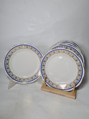 Тарелка сервировочная винтажная Wawel Poland, сине-золотой орнамент, фарфор, 21 см, 6 шт., Польша, 1970-80гг.