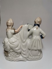 German porcelain, Немецкая винтажная фарфоровая статуэтка рококо "Музыканты с арфой" 12см, 1960-70гг.