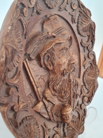 German Wood Винтажное деревянное панно "Охотник", ручная работа, 23см, Германия 1950-60гг.