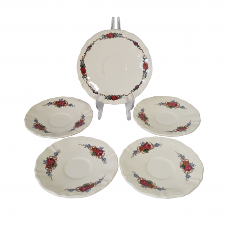 Набор тарелок винтажных Sarreguemines France, керамика с ярким цветочным узором, 5 шт х 13 x 1,5 см, Франция, 1960-70гг.