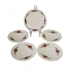 Набор тарелок винтажных Sarreguemines France, керамика с ярким цветочным узором, 5 шт х 13 x 1,5 см, Франция, 1960-70гг.