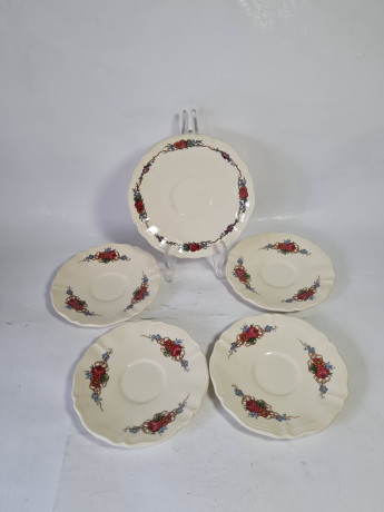 Набор тарелок винтажных Sarreguemines France, керамика с ярким цветочным узором, 5 шт х 13 x 1,5 см, Франция, 1960-70гг.