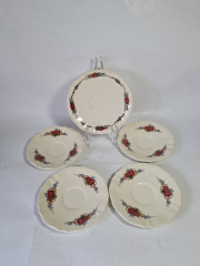 Набор тарелок винтажных Sarreguemines France, керамика с ярким цветочным узором, 5 шт х 13 x 1,5 см, Франция, 1960-70гг.