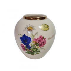 Ваза винтажная Schlitz с яркими цветами и надписью Оберстдорф, 11 x 9 см, Германия, 1960-1970гг.