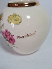 Ваза винтажная Schlitz с яркими цветами и надписью Оберстдорф, 11 x 9 см, Германия, 1960-1970гг.