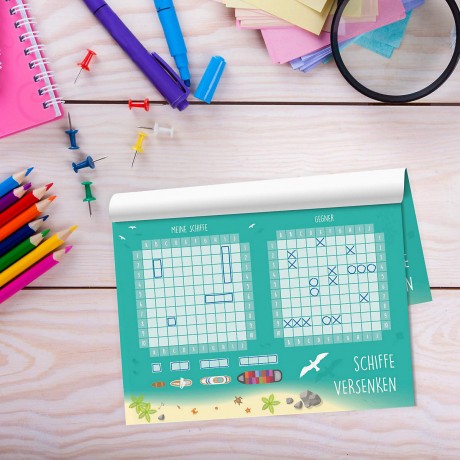 nikima Papeterie 2er Set A6 Spielblock Schiffe versenken Reisespiel Flottenmanover Reisespiele Набор канцелярских принадлежностей: 2 планшета формата А6. Морские корабли. Путешествие. Путешествия. Маневры флота.