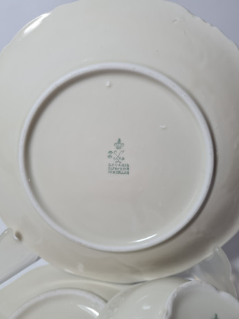 Elfenbein Bavaria Винтажное чайное трио "Цветы" с фактурным узором и голубым ободком, Германия 1960-70гг.