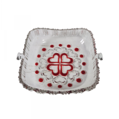 Фруктовница винтажная Walther Glas, квадратная, с красным декором, стекло, 19 х 16.5 см, Германия, 1970-80гг.