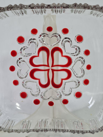 Фруктовница винтажная Walther Glas, квадратная, с красным декором, стекло, 19 х 16.5 см, Германия, 1970-80гг.