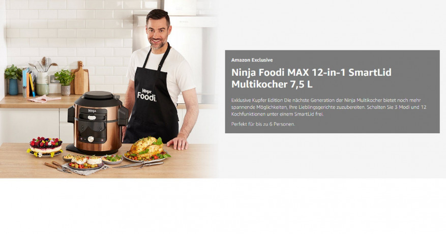 NINJA NINJA Multikocher Multikocher,Schnellkochtopf,Heissluftfritteuse,Fritteuse,12 Funktionen, 1760,00 W, 4,70 l Schussel, mit Fritteuse, Elektrisch 7,5 Fassung, Foodi MAX, Ohne Ol  Мультиварка NINJA, скороварка, аэрофритюрница, фритюрница, 12 функций, 1