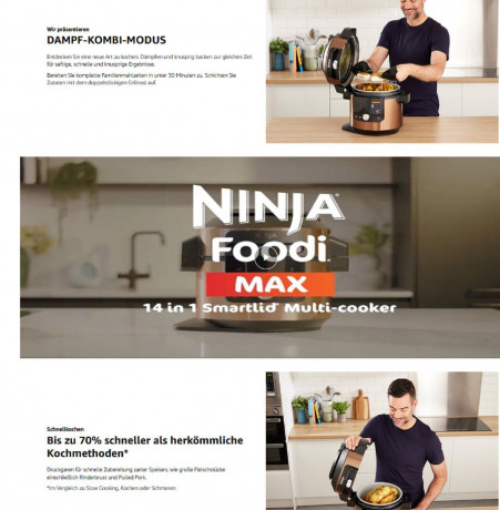 NINJA NINJA Multikocher Multikocher,Schnellkochtopf,Heissluftfritteuse,Fritteuse,12 Funktionen, 1760,00 W, 4,70 l Schussel, mit Fritteuse, Elektrisch 7,5 Fassung, Foodi MAX, Ohne Ol  Мультиварка NINJA, скороварка, аэрофритюрница, фритюрница, 12 функций, 1