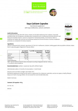 Krauterhaus Sanct Bernhardt Soya Calcium Capsules, 120 капсул на 4 месяца