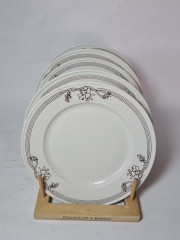 Набор тарелок винтажных Sarreguemines France, белый фарфор с коричневым цветочным декором, 6шт x 21 x 2,5 см, Франция, 1960-70гг.