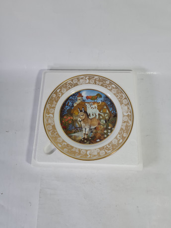 Тарелка коллекционная винтажная Franklin Porzellan, сказки братьев Гримм "Бременские музыканты", 20 x 2 см, Германия, 1978г.