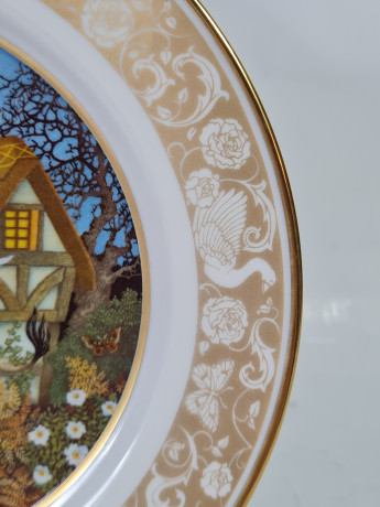 Тарелка коллекционная винтажная Franklin Porzellan, сказки братьев Гримм "Бременские музыканты", 20 x 2 см, Германия, 1978г.