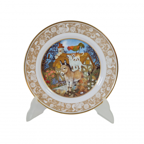 Тарелка коллекционная винтажная Franklin Porzellan, сказки братьев Гримм "Бременские музыканты", 20 x 2 см, Германия, 1978г.