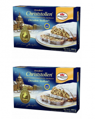 Dr. Quendt Dresdner Christstollen 2st Набор 2 Штоллена x 1 кг в подарочной упаковке, Немецкий рождественский кекс с изюмом и орехами