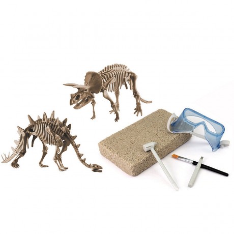 Edu-Toys Grosses 2in1 Dinosaurier Ausgrabungsset mit Werkzeug Triceraptor und Stegosaurus in schwerem Sandblock Большой набор для раскопок динозавров 2 в 1 с инструментами Трицераптор и Стегозавр в тяжелом песчаном блоке