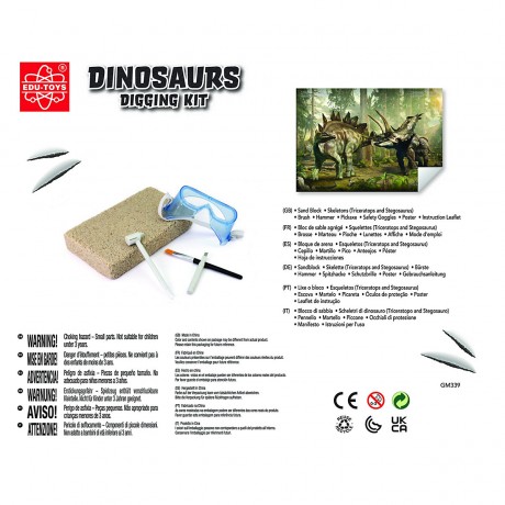 Edu-Toys Grosses 2in1 Dinosaurier Ausgrabungsset mit Werkzeug Triceraptor und Stegosaurus in schwerem Sandblock Большой набор для раскопок динозавров 2 в 1 с инструментами Трицераптор и Стегозавр в тяжелом песчаном блоке