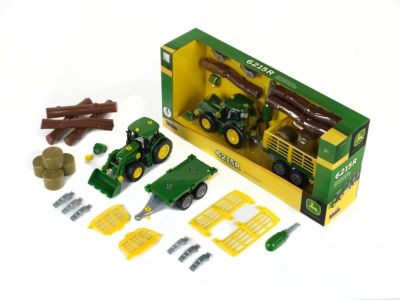 klein John Deere Traktor mit Holz- und Heuwagen Трактор John Deere с прицепом для леса и сена